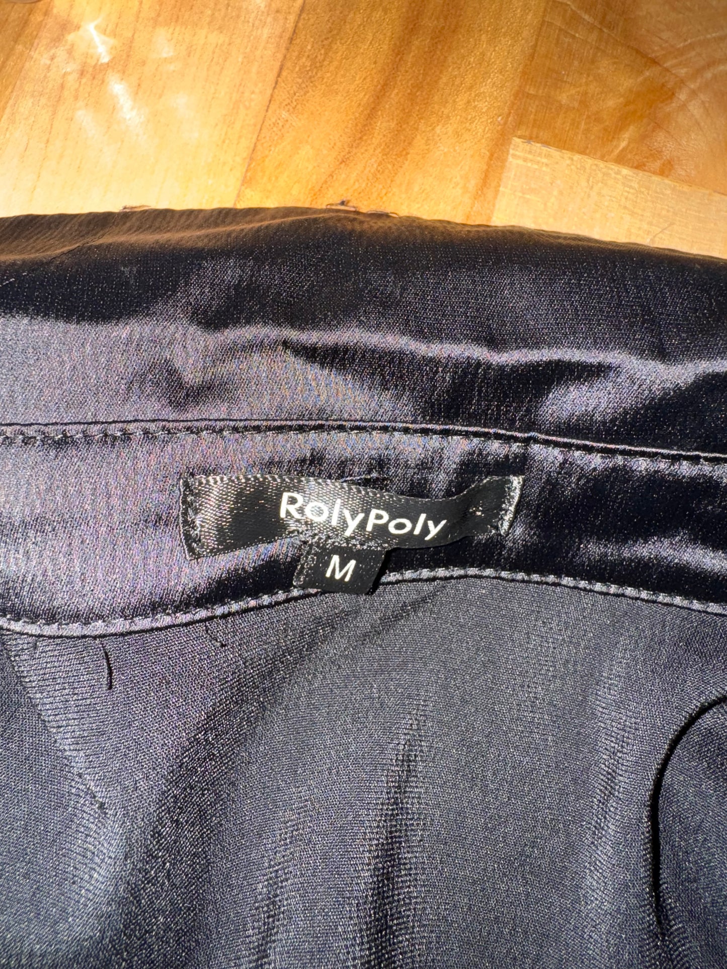 Roly Poly Black Satin Button Front Dress