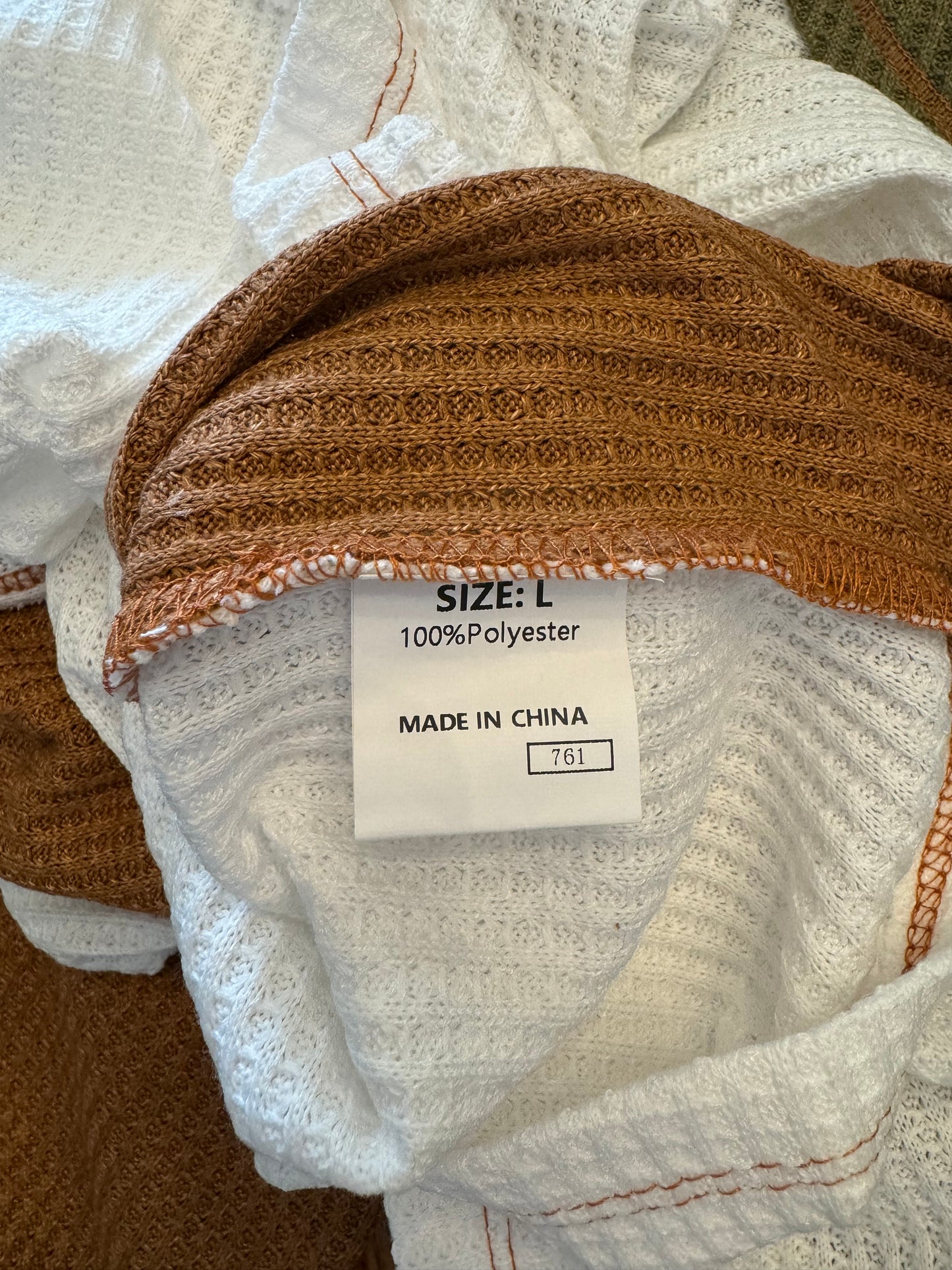 Shein Green and Orange Waffle Knit Top