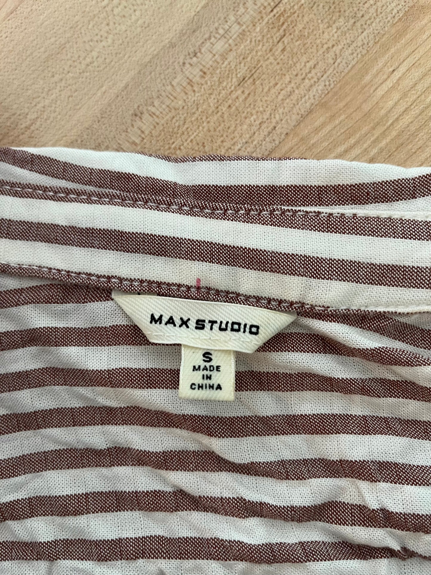 Max Studio Beige Stripe Button Front Top