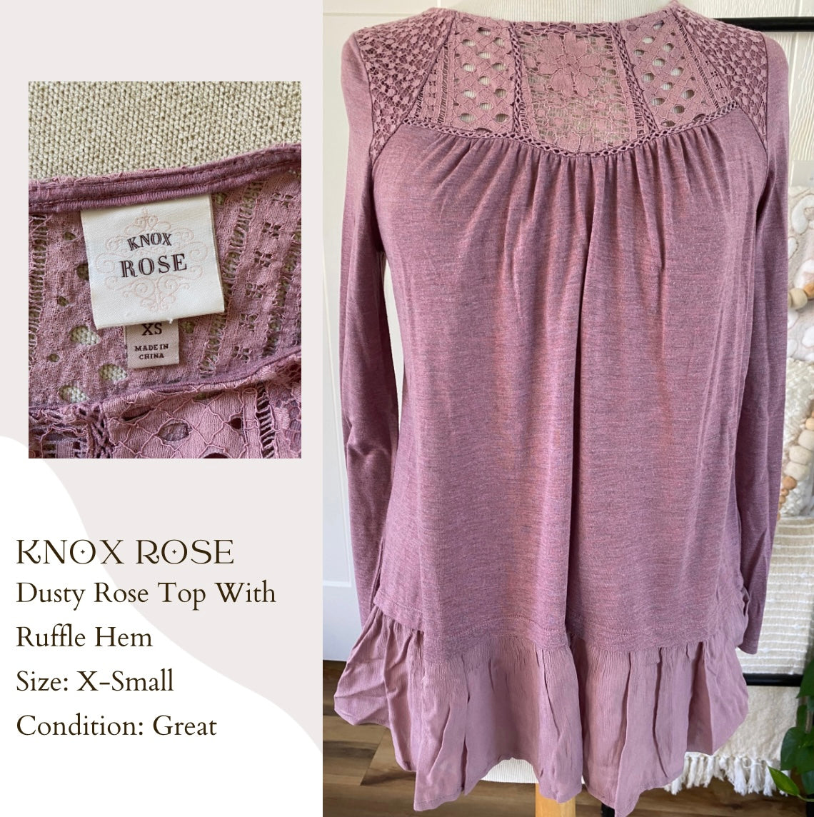 Knox Rose Dusty Rose Top With Ruffle Hem