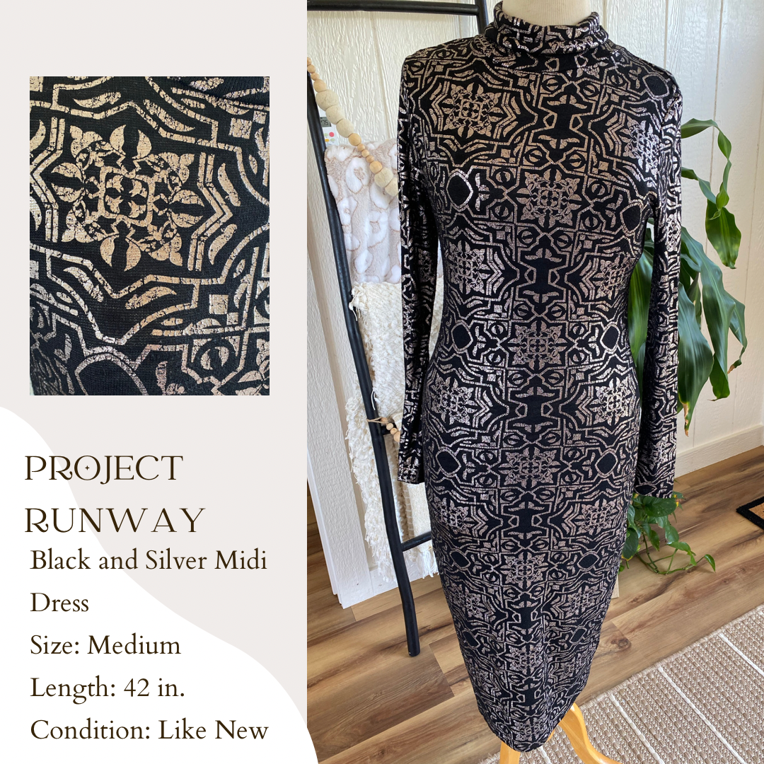 Project Runway Black and Silver Midi Dress – A