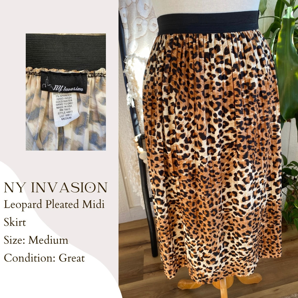 NY Invasion Leopard Pleated Midi Skirt