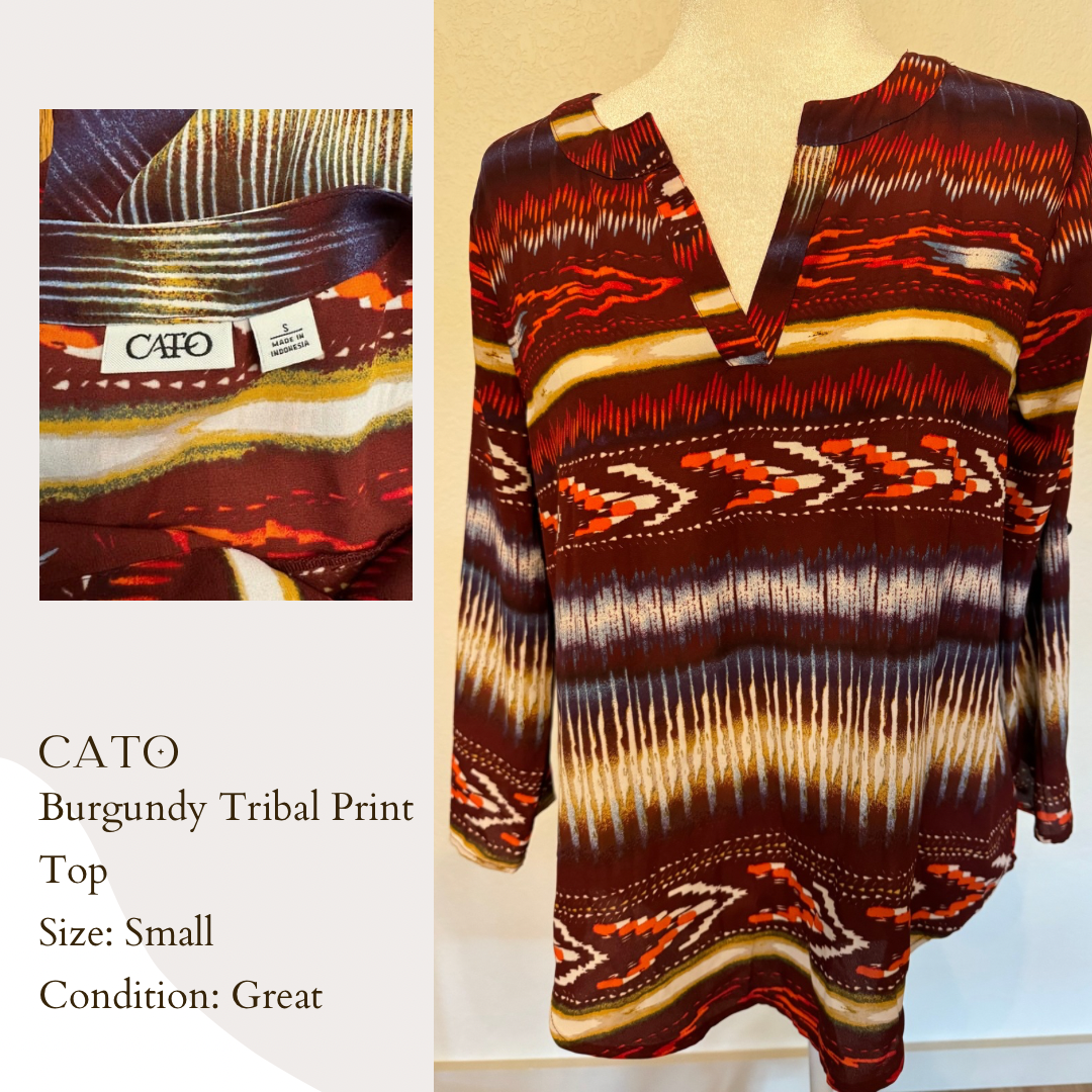 Cato Burgundy Tribal Print Top