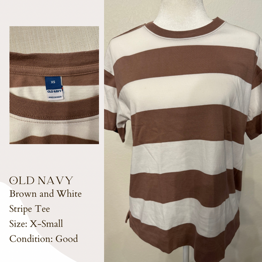 Old Navy Brown and White Stripe Tee