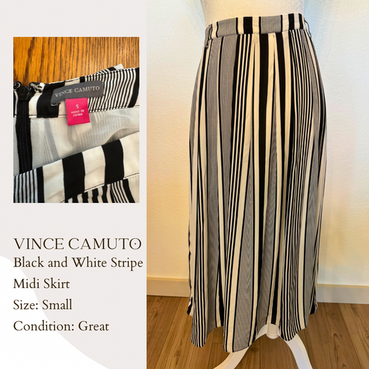 Vince Camuto Black and White Stripe Midi Skirt