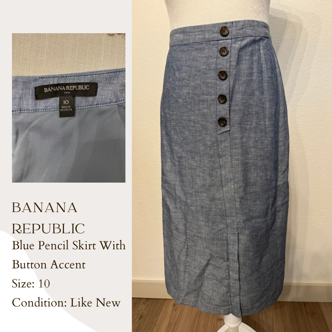 Banana Republic Blue Pencil Skirt With Button Accent