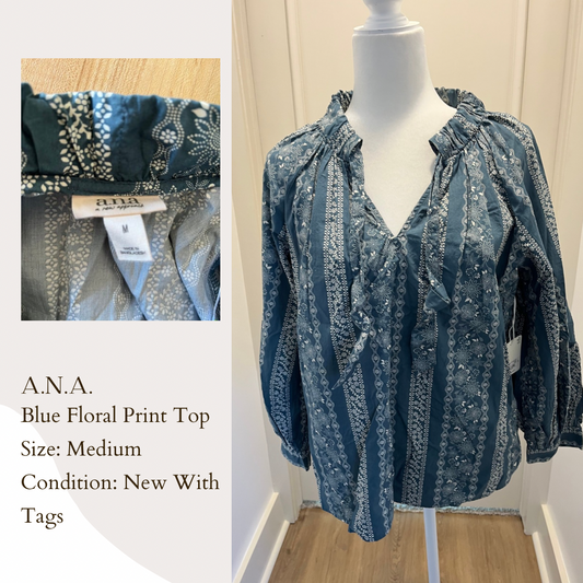 A.N.A. Blue Floral Print Top