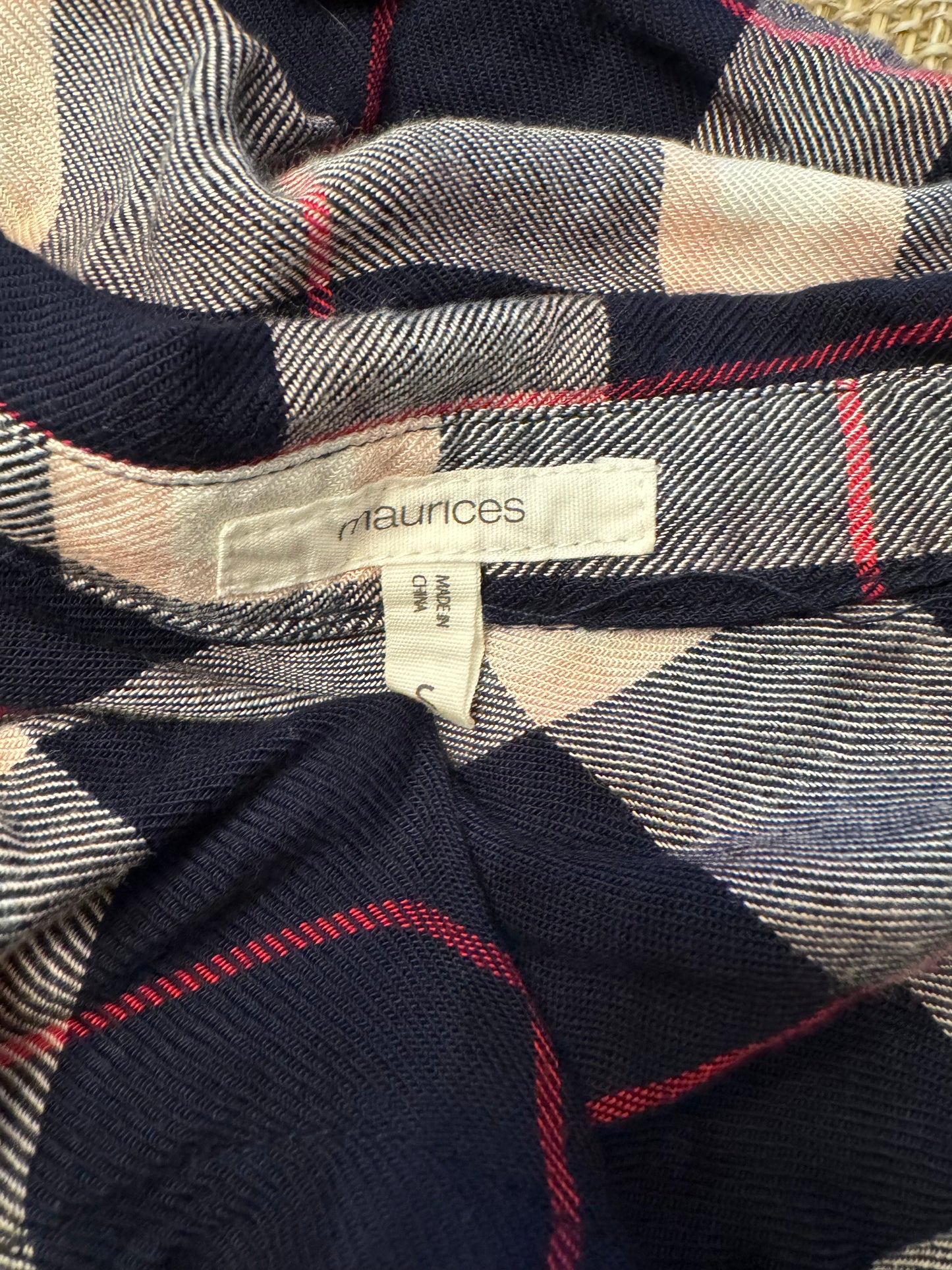 Maurices Navy Plaid Button Front Top