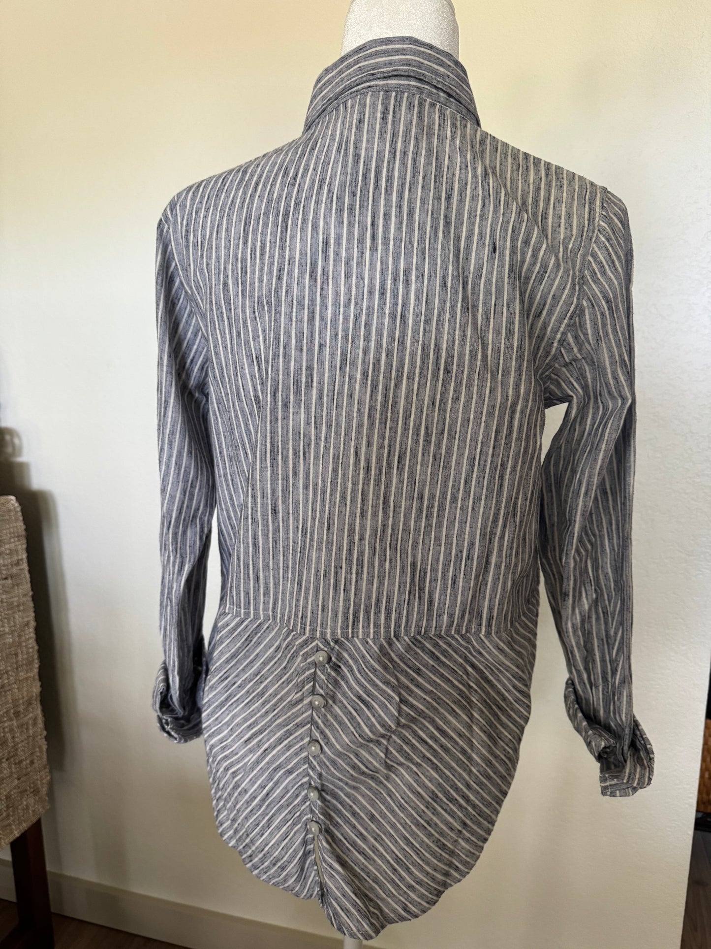 Lucky Brand Blue and White Stripe Button Front Top