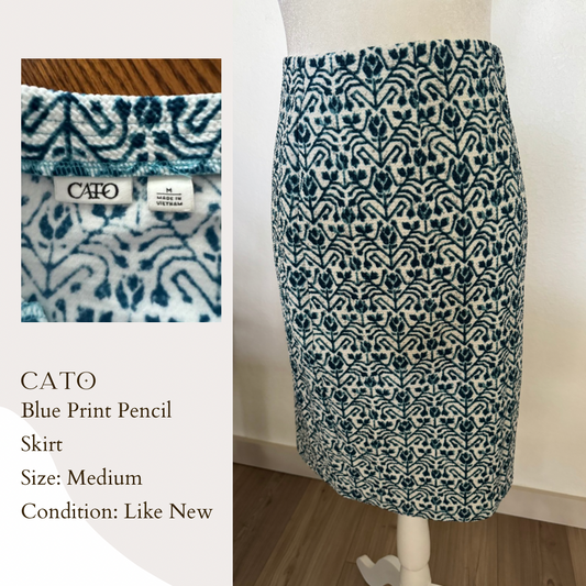 Cato Blue Print Pencil Skirt