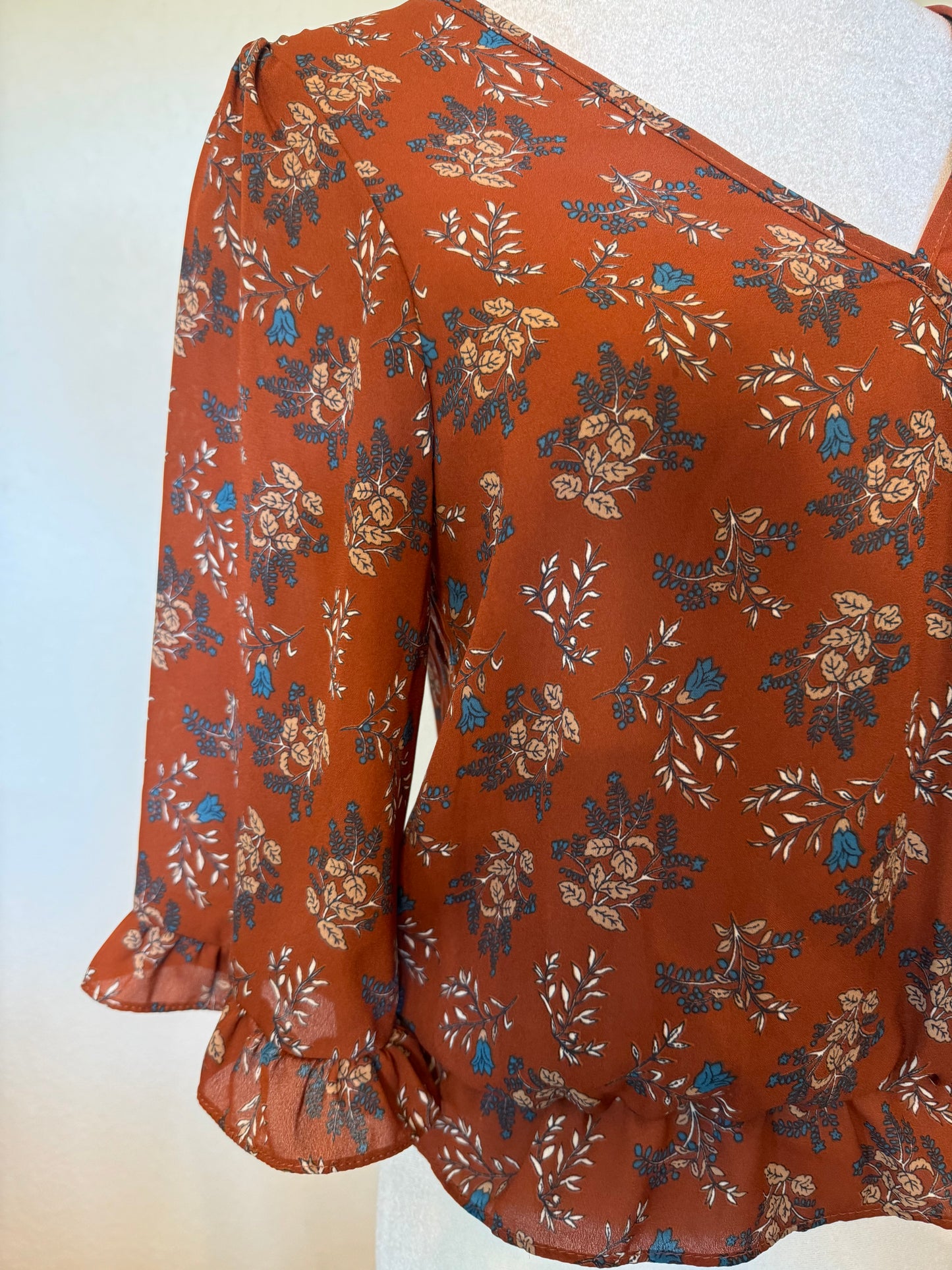 Sienna Sky Rust and Blue Floral Top