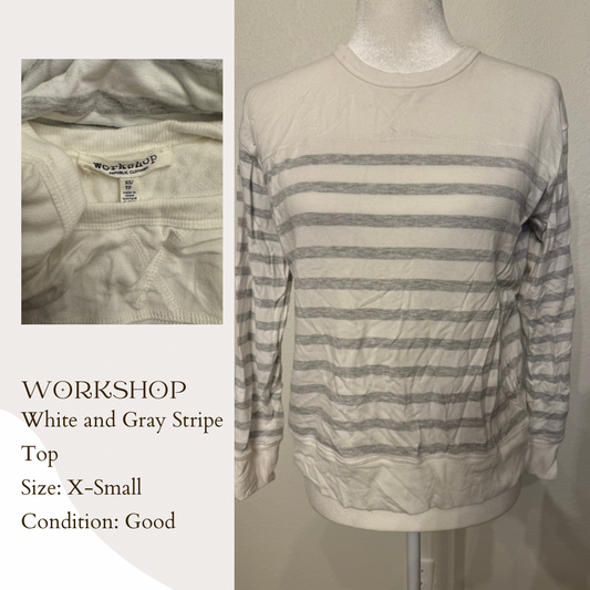 Workshop White and Gray Stripe Top