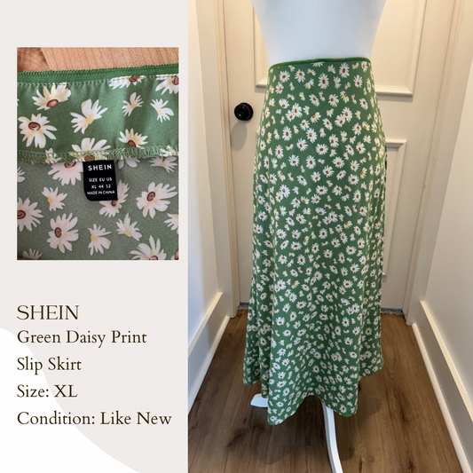 Shein Green Daisy Print Slip Skirt