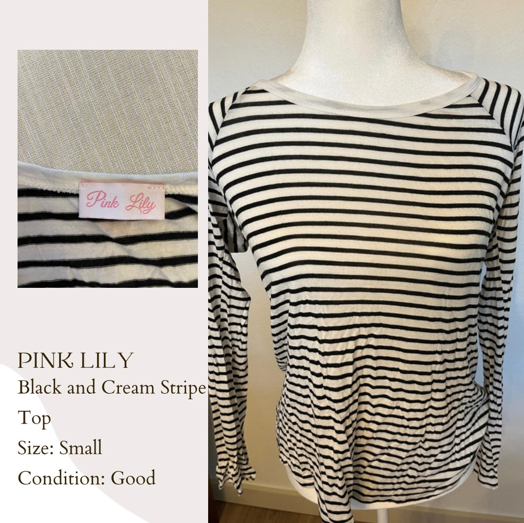 Pink Lily Black and Cream Stripe Top