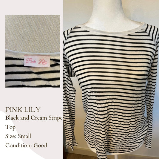 Pink Lily Black and Cream Stripe Top