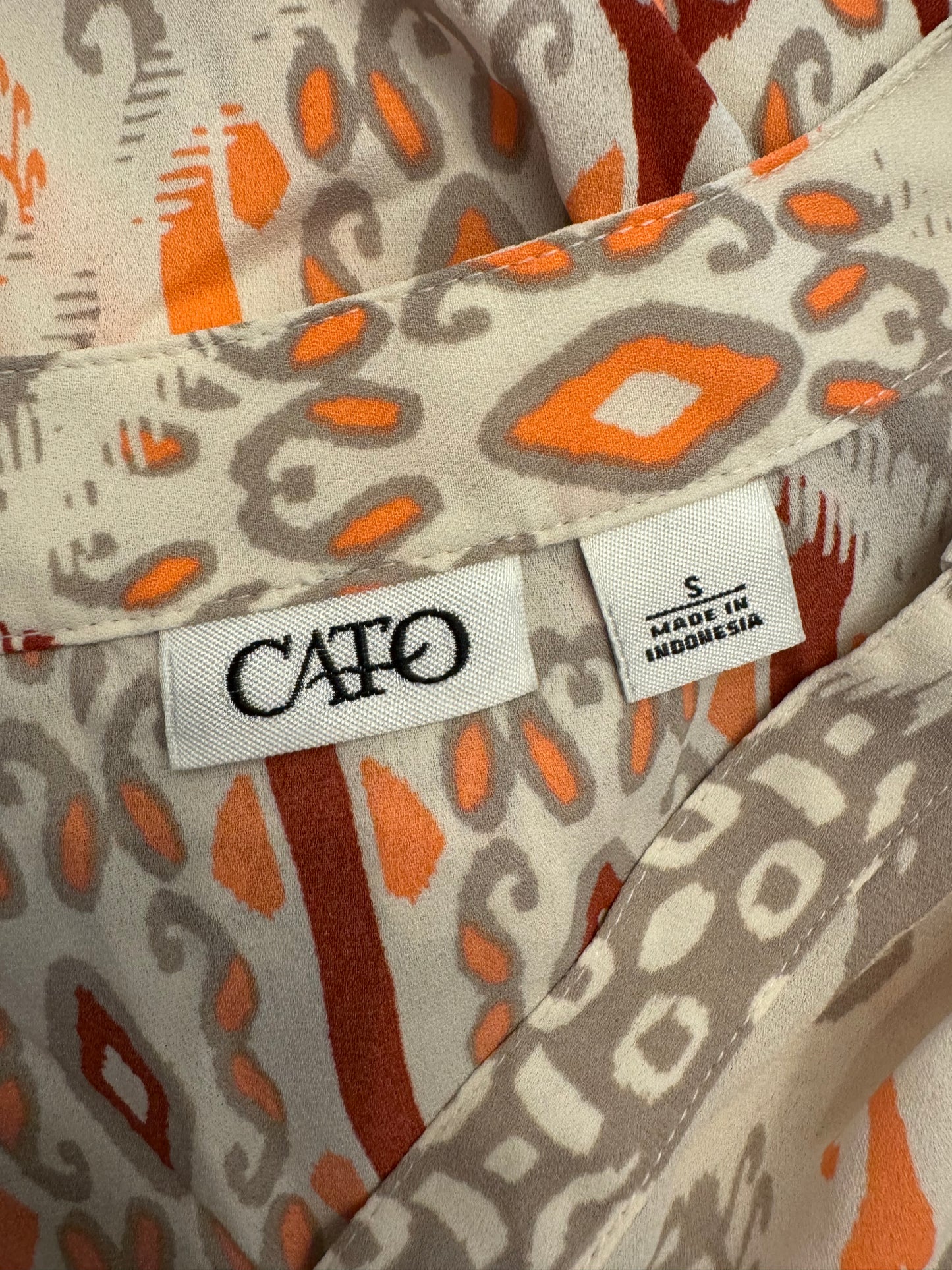 Cato Cream, Red, and Orange Print Top