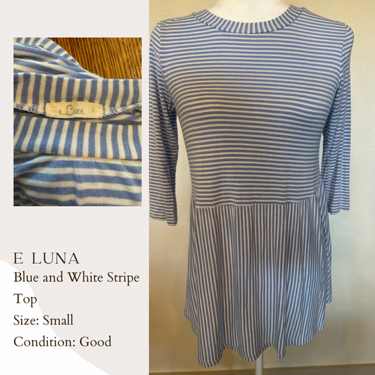 E. Luna Blue and White Stripe Top