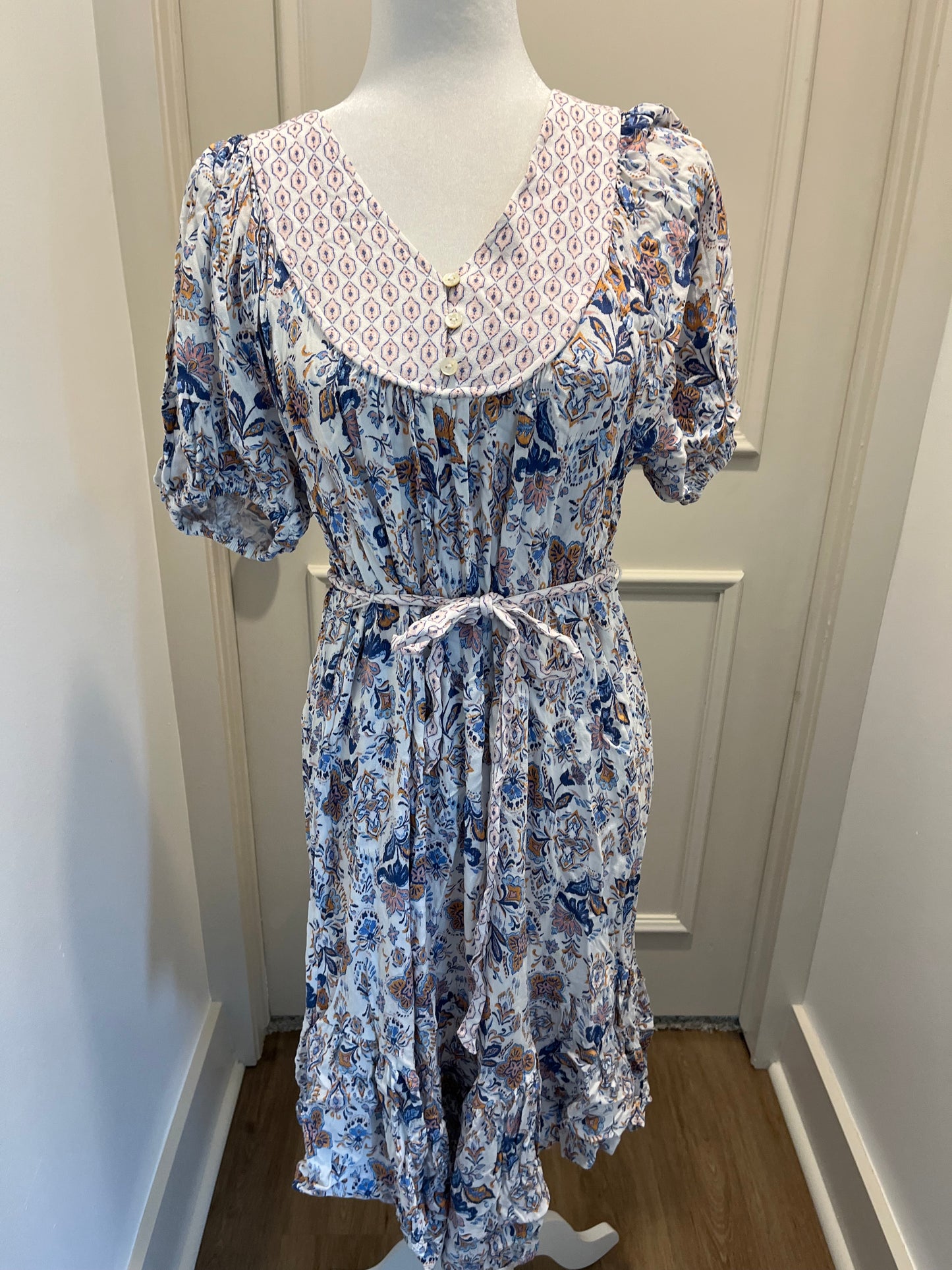 Lucky Brand White, Blue, & Mustard Floral Dress
