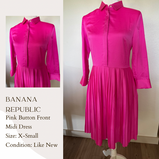 Banana Republic Pink Button Front Midi Dress