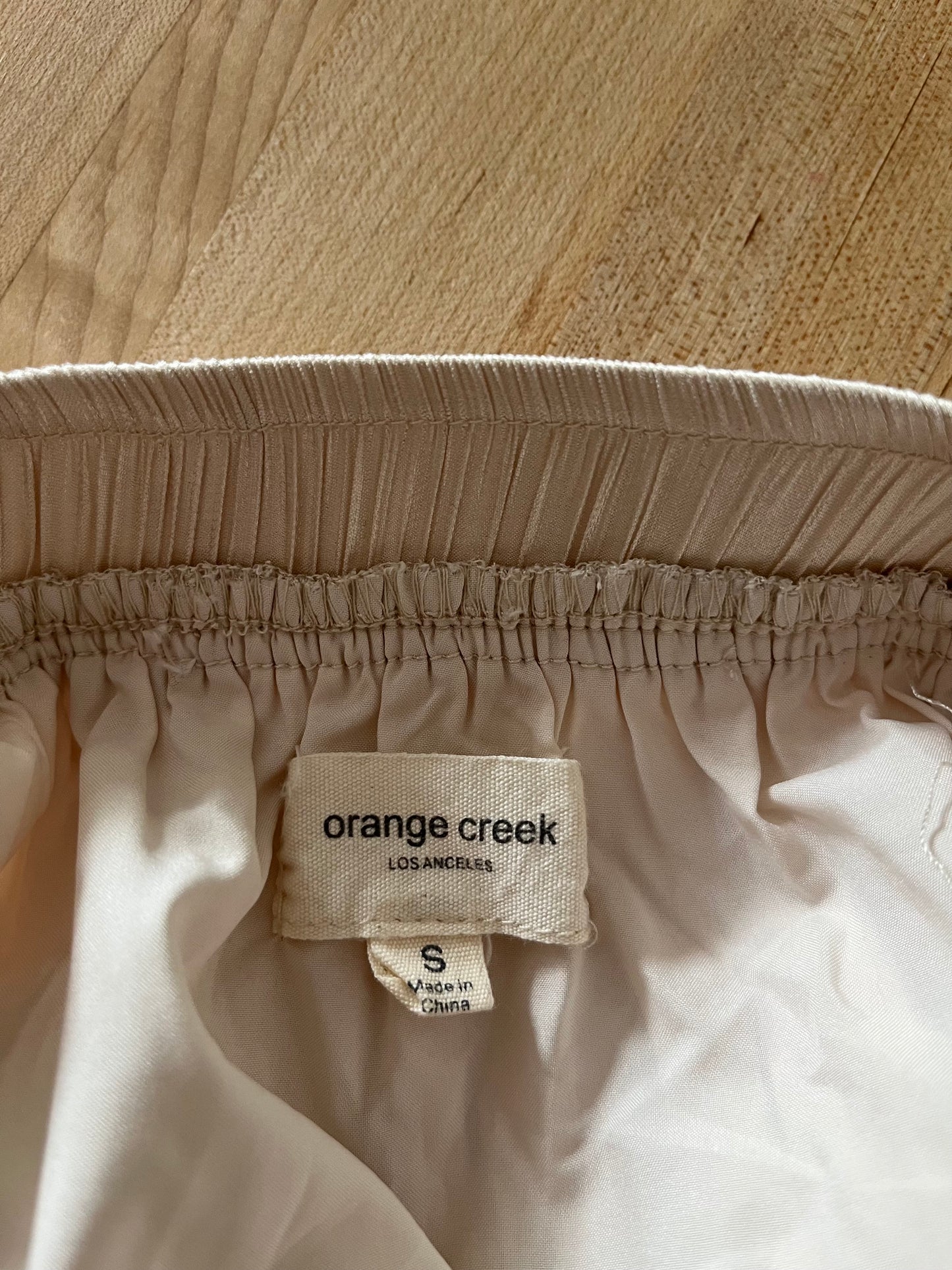 Orange Creek Champagne Crinkled Midi Skirt