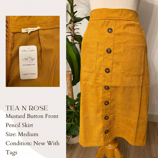 Tea N Rose Mustard Button Front Pencil Skirt