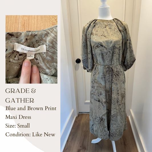 Grade & Gather Blue and Brown Print Maxi Dress