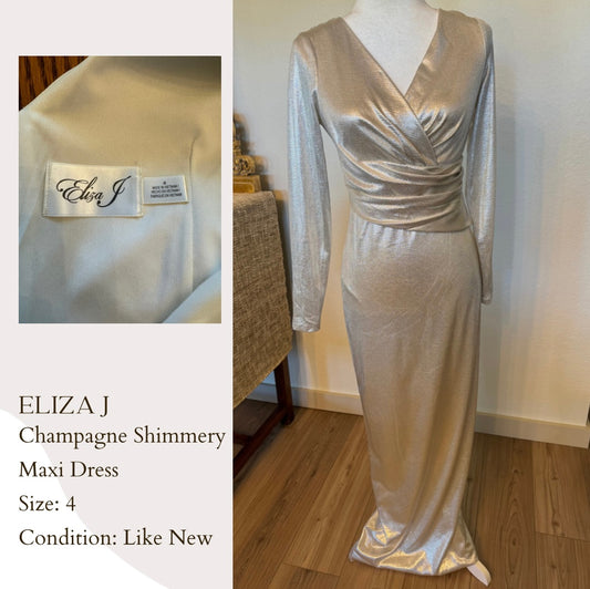 Eliza J Champagne Shimmery Maxi Dress