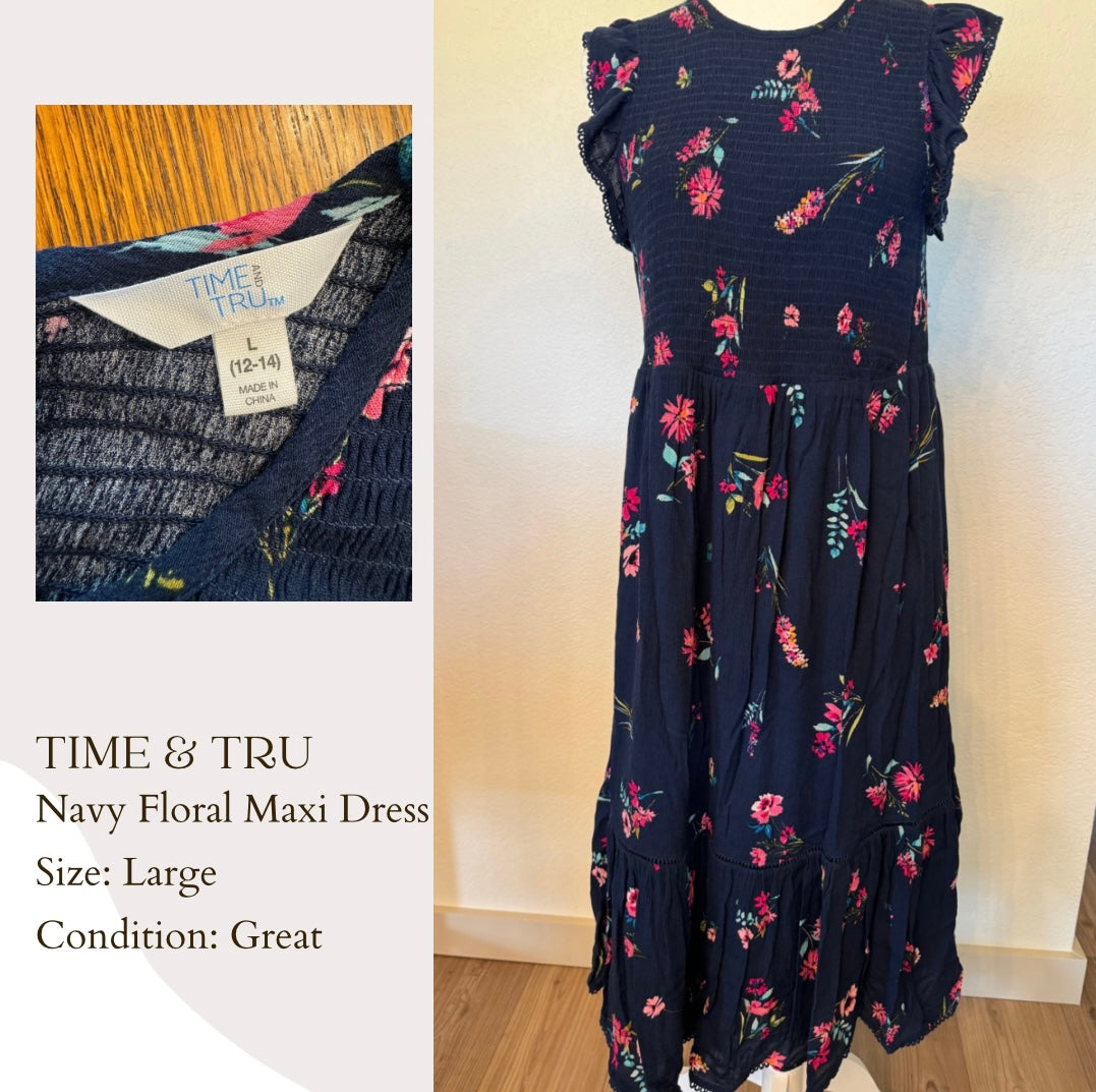 Time & Tru Navy Floral Maxi Dress