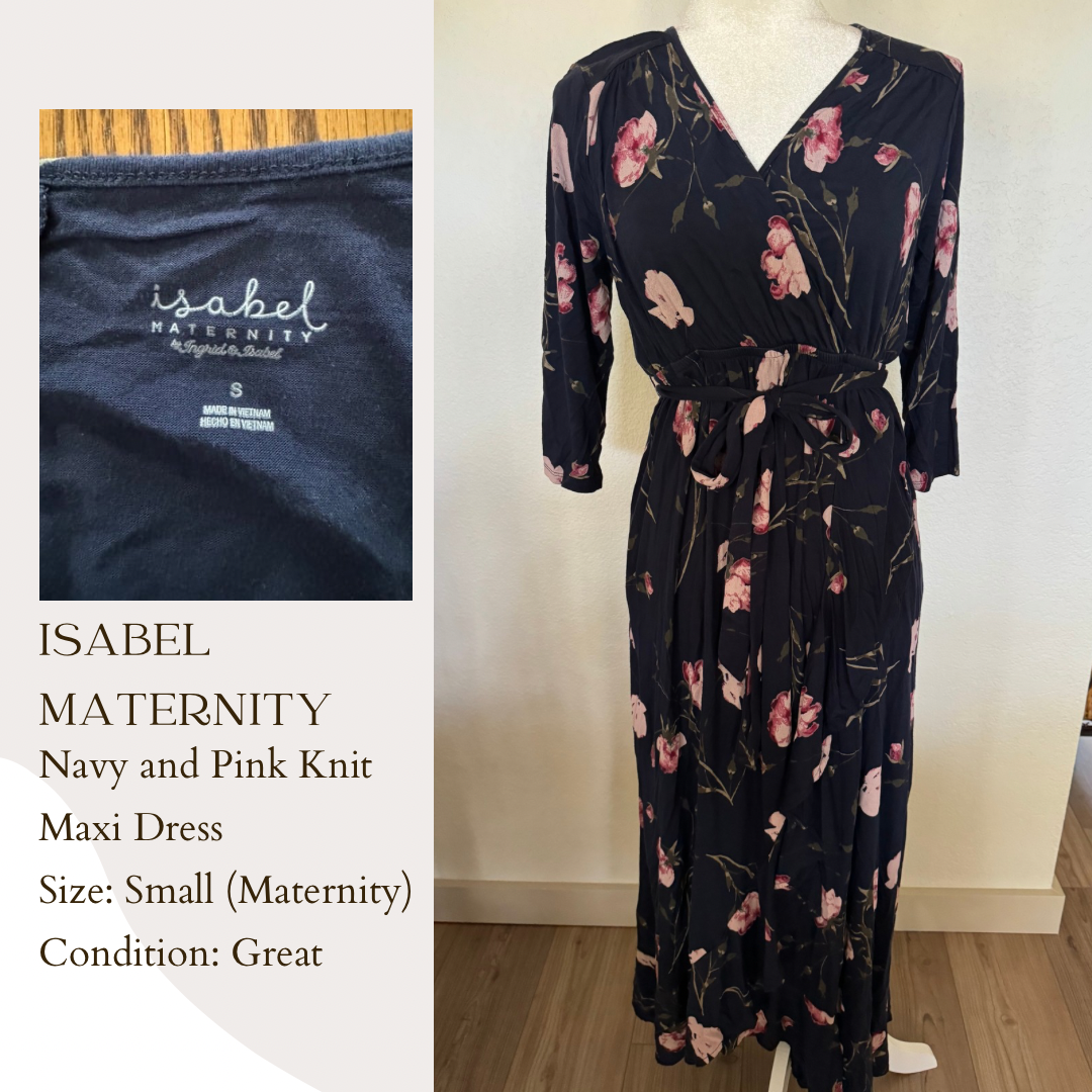 Isabel Maternity Navy and Pink Knit Maxi Dress