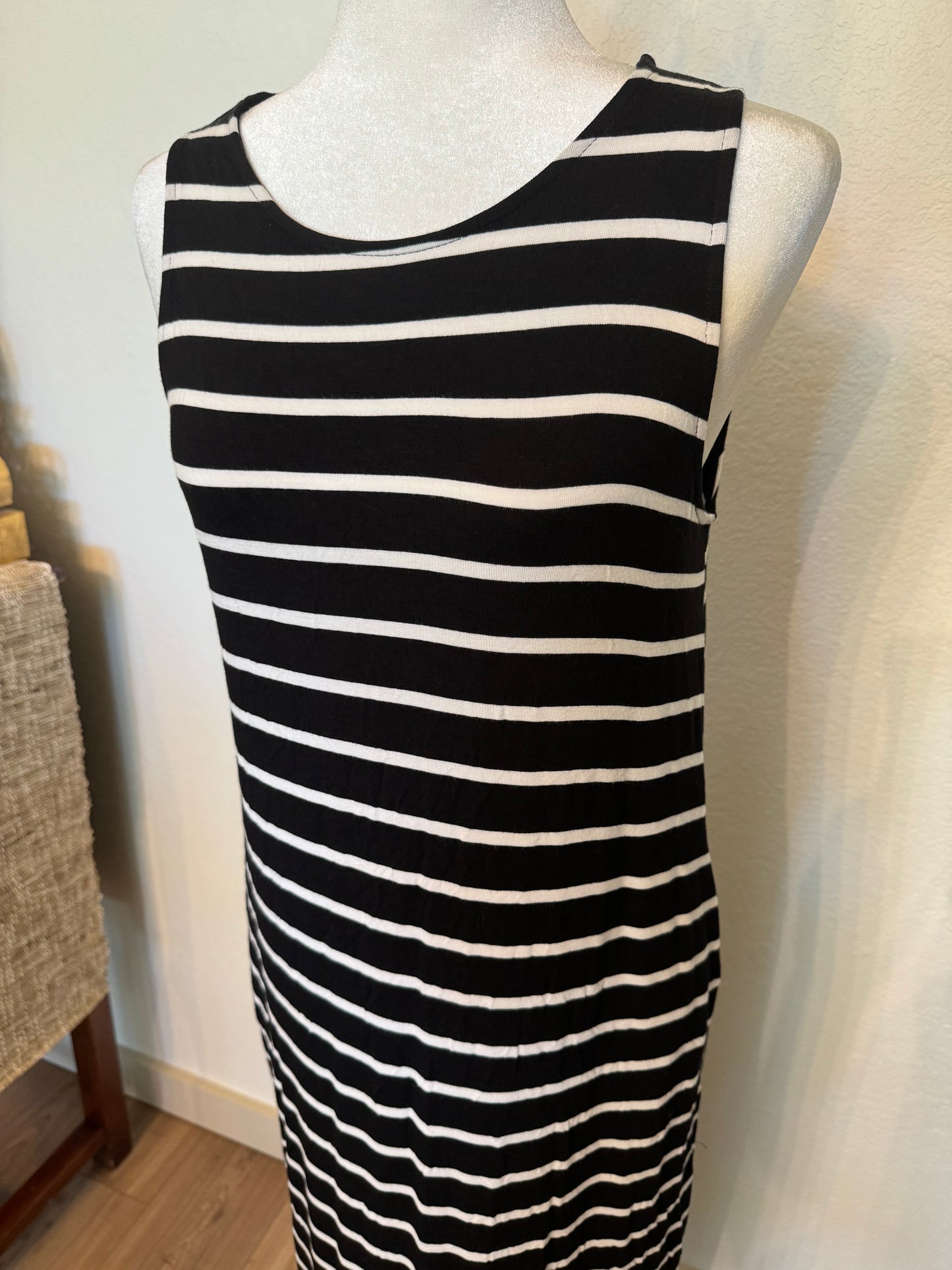 Zenana Black and White Stripe Maxi Dress