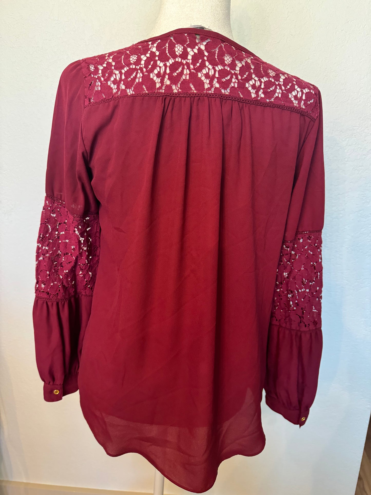 Valerie Stevens Burgundy Top With Lace Accent