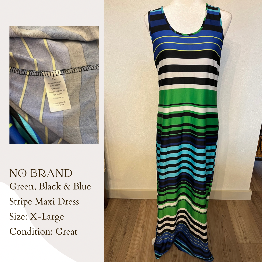 No Brand Green, Blue, & Black Stripe Maxi Dress