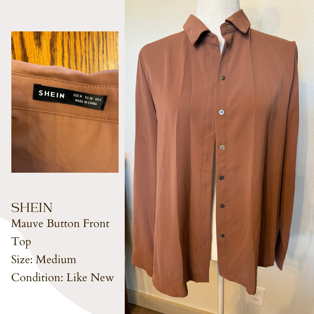 Shein Mauve Button Front Top