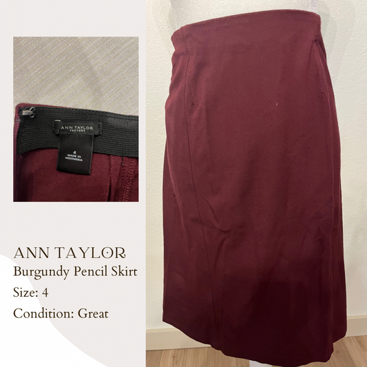 Ann Taylor Burgundy Pencil Skirt