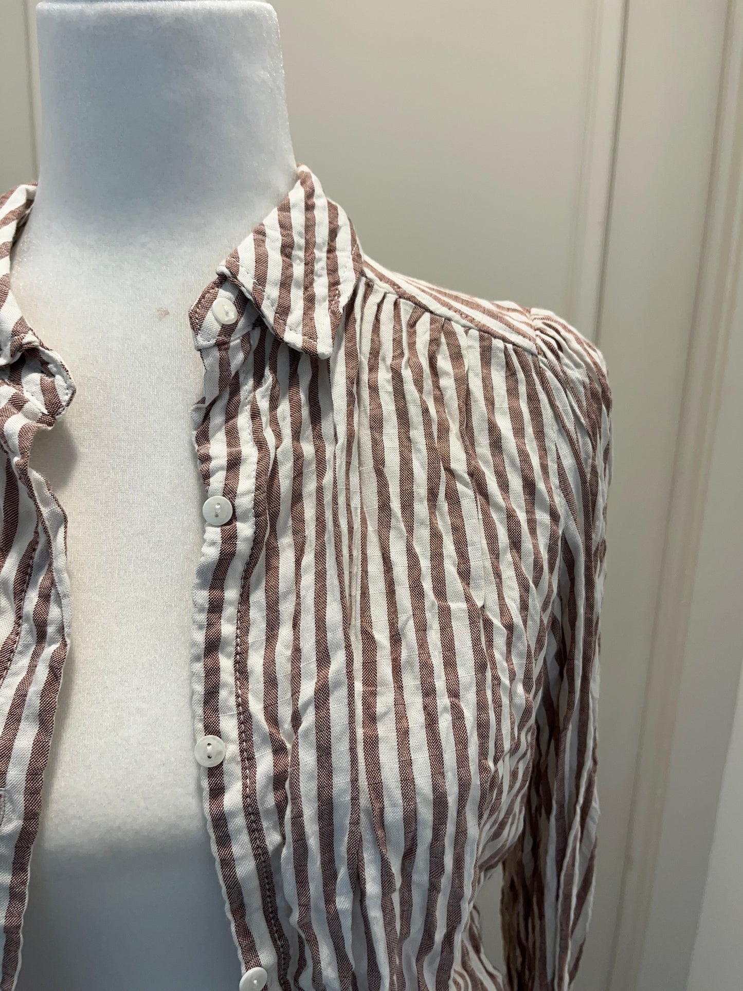 Max Studio Beige Stripe Button Front Top