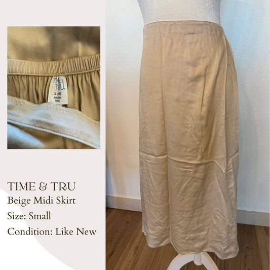 Time & Tru Beige Midi Skirt