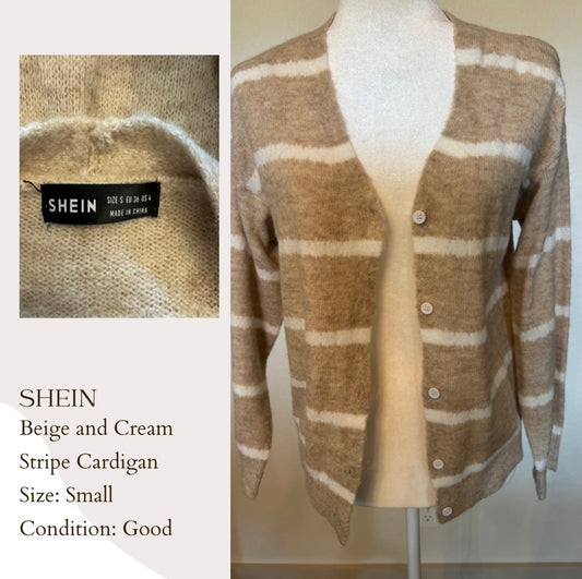 Shein Beige and Cream Stripe Cardigan