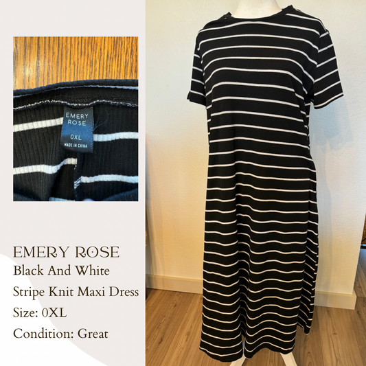Emery Rose Black and White Stripe Knit Maxi Deess