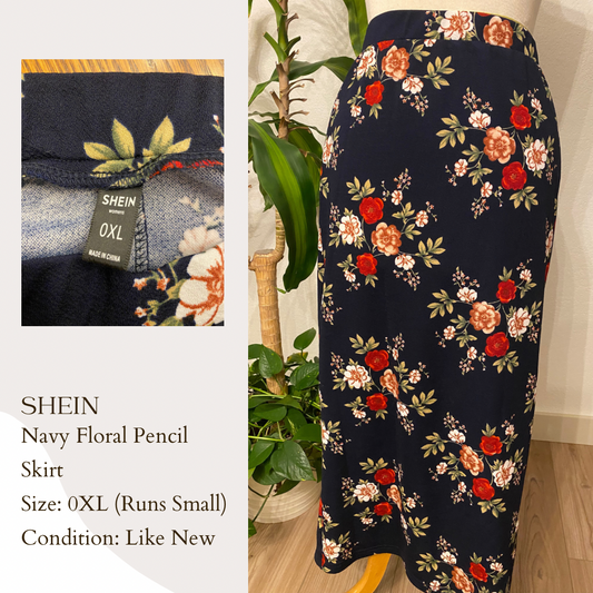 Shein Navy Floral Pencil Skirt