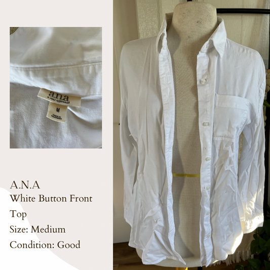 A.N.A. White Button Front Top