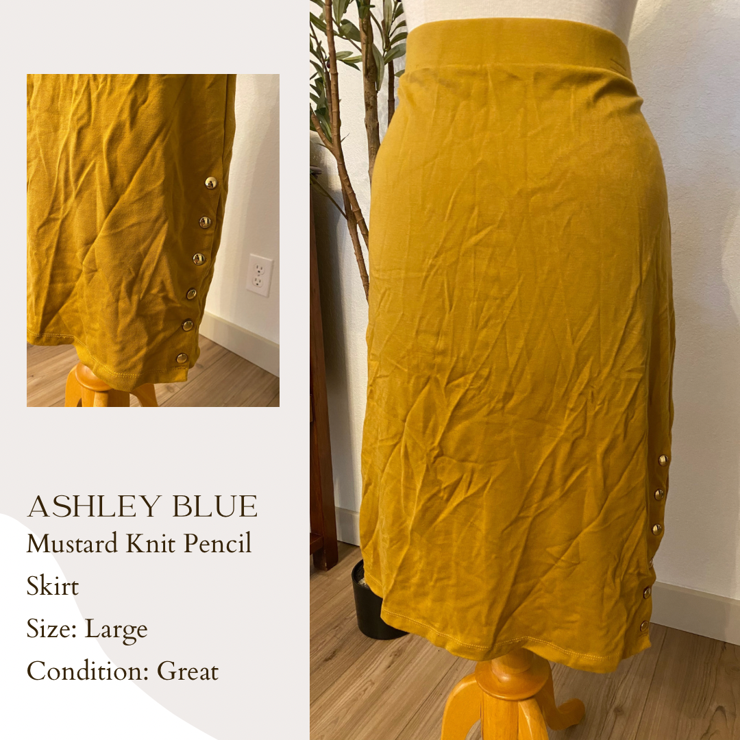 Ashley Blue Mustard Knit Pencil Skirt