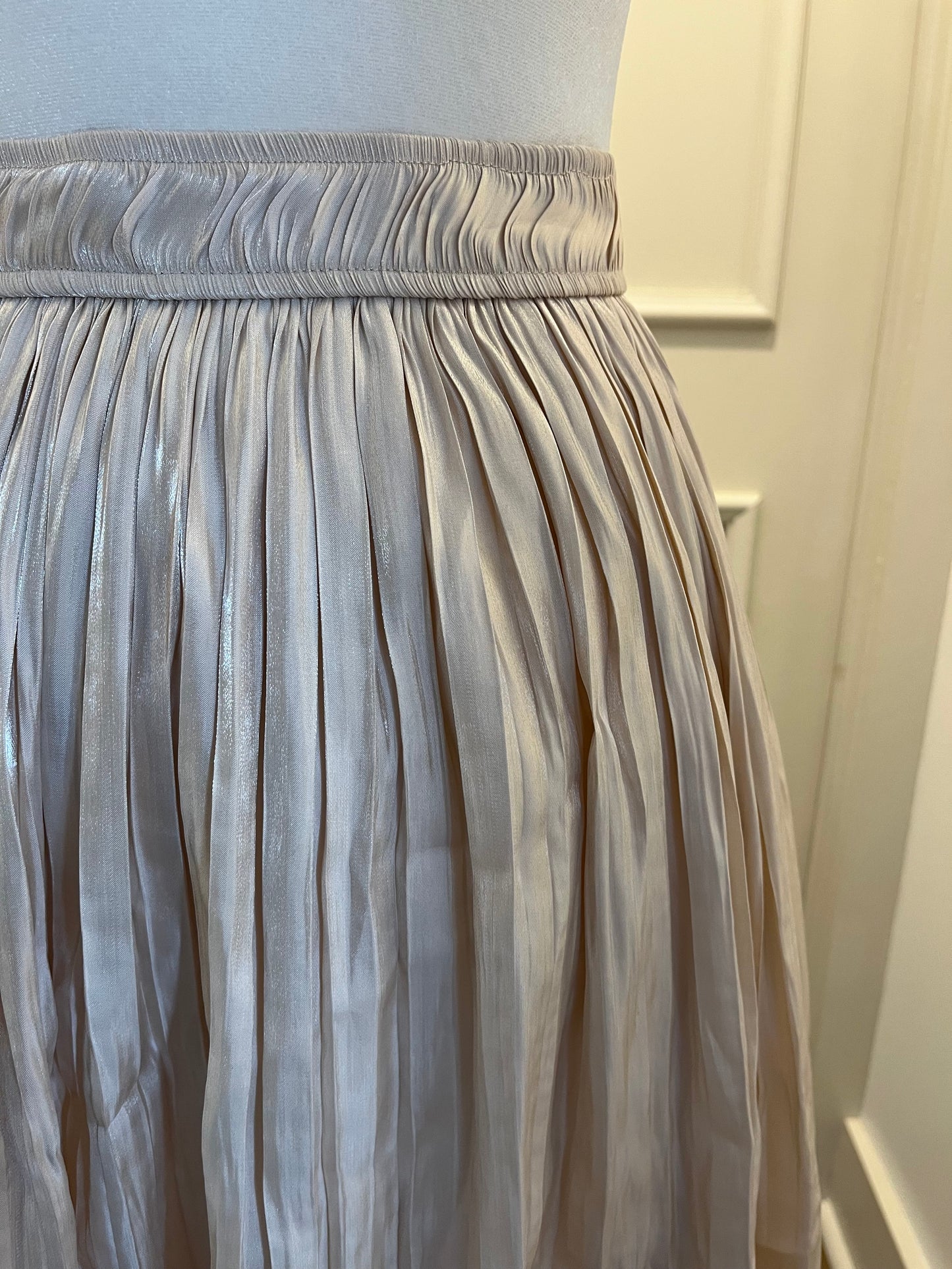 Orange Creek Champagne Crinkled Midi Skirt