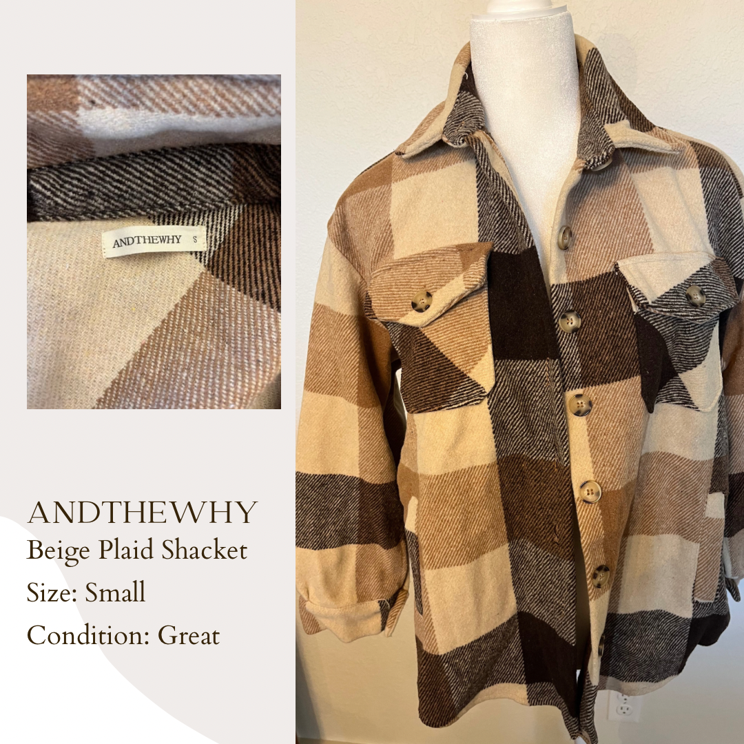 AndTheWhy Beige Plaid Shacket