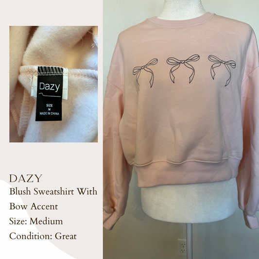 Dazy Blush Sweatshirt With Bow Accent