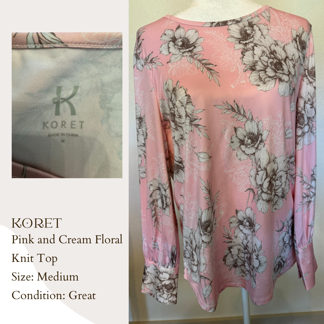 Koret Pink and Cream Floral Knit Top