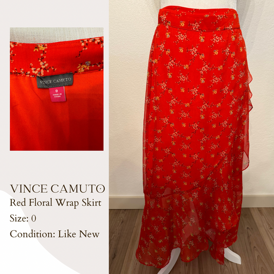 Vince Camuto Red Floral Wrap Skirt