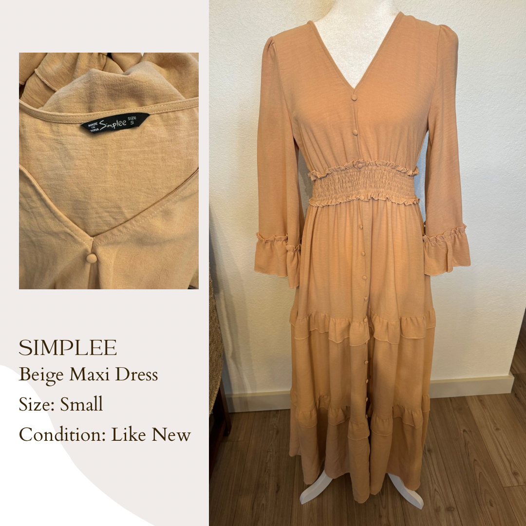 Simplee Beige Maxi Dress