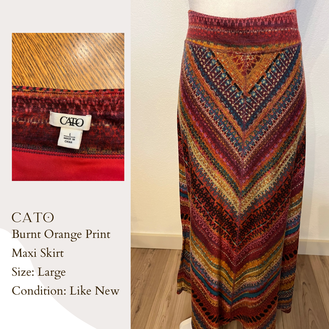 Cato Burnt Orange Print Maxi Skirt