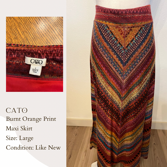 Cato Burnt Orange Print Maxi Skirt