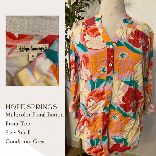 Hope Springs Multicolor Floral Button Front Top